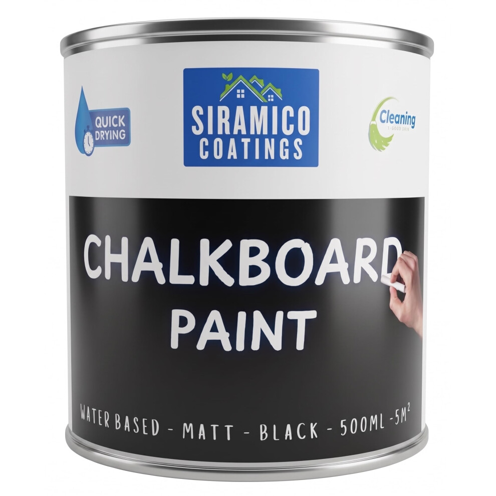 Siramico Coatings Chalkboard Paint | 500Ml - Black | Water-Based, Non-Toxic, Low Odour Indoor And Outdoor Paint 8440838874404
