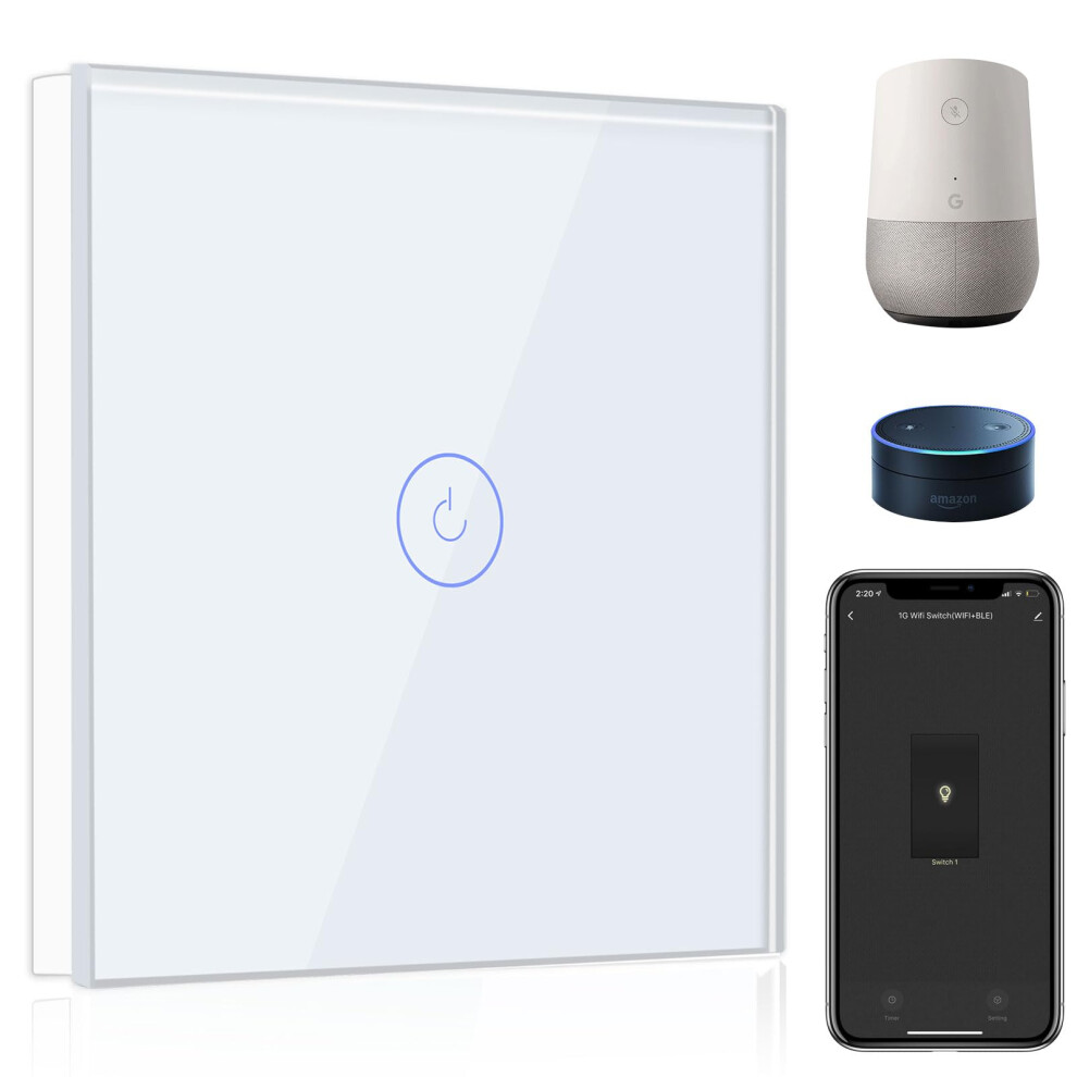 Bseed Smart Light Switch,Compatible With Alexa And Google Home,1 Gang 1 Way Wifi Touch Switch,2 Way Or Multi-Way Control By Smartlife App,White Alexa 7416874136791