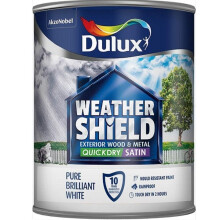 Dulux Weather Shield Quick Dry Satin Paint, 750 ml - Pure Brilliant White - Packaging May Vary