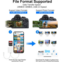 SD Card Reader for iPhone, Lightning & USB C SD Card Reader with Dual Slot for MicroSD/SD, Memory Card Reader Trail Camera Viewer, iPhone sd card Ada