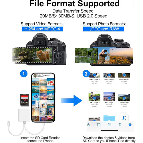 SD Card Reader for iPhone, Lightning & USB C SD Card Reader with Dual Slot for MicroSD/SD, Memory Card Reader Trail Camera Viewer, iPhone sd card Ada