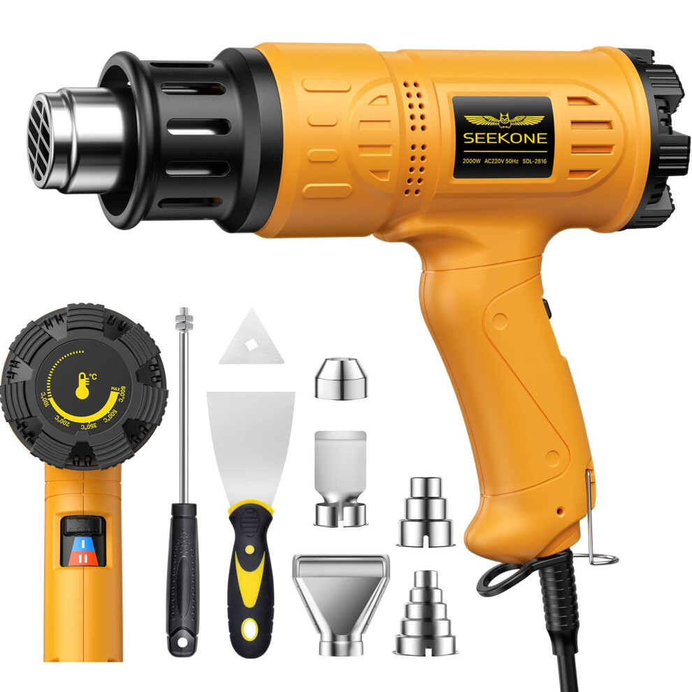 Seekone 2000W Professional Hot Air Gun 50- 600 Variable Temperature Control With 2-Temp Settings, Overload Protection, Double Heating Wire Fast 9078072746813