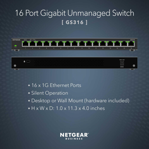 Netgear NETGEAR 16 Port Gigabit Network Switch, Unmanaged Ethernet Switch GS316 1