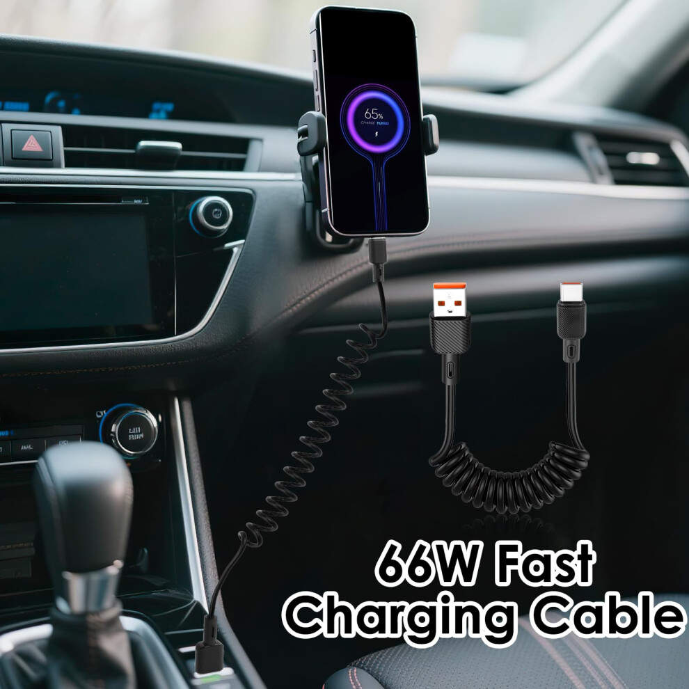 Photos - Cable (video, audio, USB) Coiled USB A to USB C Cable for Android Auto, Apple CarPlay, iPhone 16 Car Charger, Samsung Charger, 3A 15W Fast Charging, 0