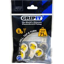 Gripit Yellow Plasterboard Fixings - Pack of 8 - Heavy Duty Stud Wall fixings - Plasterboard Anchors - Ideal for Blinds, Curtains, Mirrors & Frames -