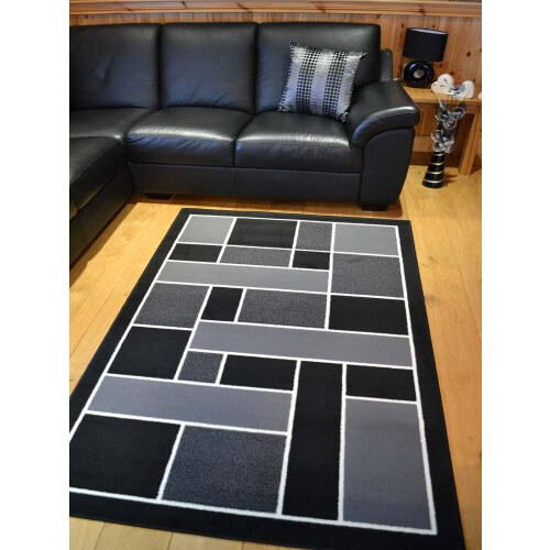 Trend Trend Black And Silver Grey Square Design Rug. 8 (120cm x 170cm) 2