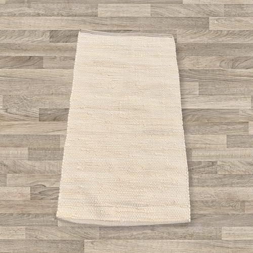 Small Indian Handloom Cotton Rug - Cream 2