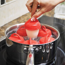 6-Piece Egglettes Series Egg Cooker for Hard-Boiled Eggs (Shellless) - Non-Stick Silicone Egg Cups - Red