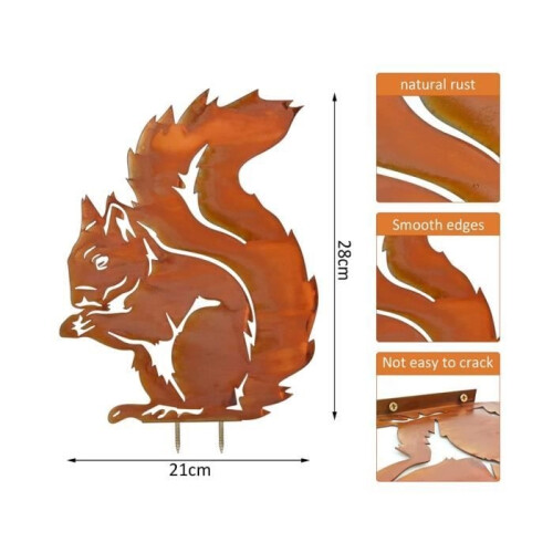Dekorative Eichhörnchenfigur aus rostigem Metall – Gartendekoration – Lockt Eichhörnchen an 1
