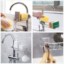Stainless Steel Kitchen Faucet Sponge Holder, Hanging Faucet Storage Rack for Soap, Sponges, No Drilling Required