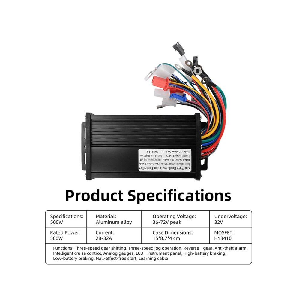 Sine Wave 500W 36V/48V/60V/72V 30A Three-Mode Silent Brushless Motor Controller For E-Bikes 4713746221672