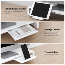 Foldable Monitor Stand - Klearlook Computer Monitor Riser with Storage Drawer&Tablet Phone Stand| Width Adjustable Monitor Stands for Desks| Desk She