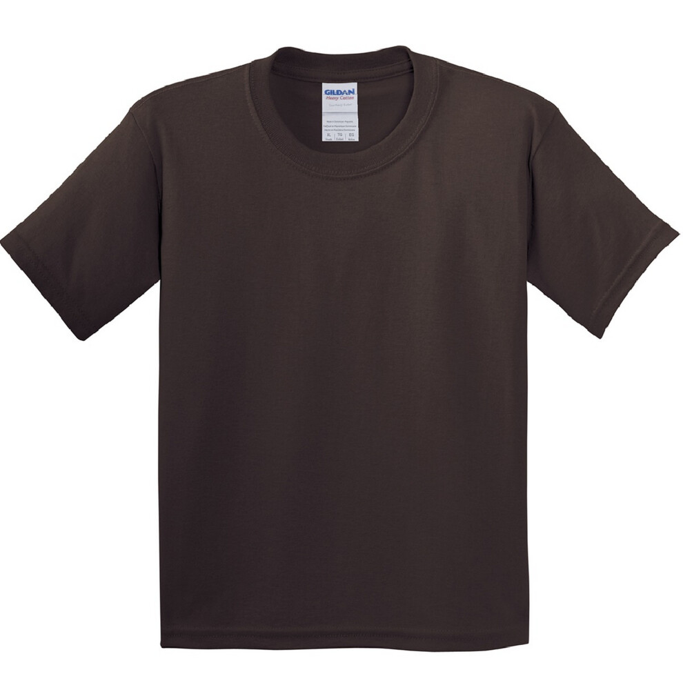Gildan (M, Dark Chocolate) Childrens Unisex Heavy Cotton T-Shirt (Pack Of 2) Multicoloured