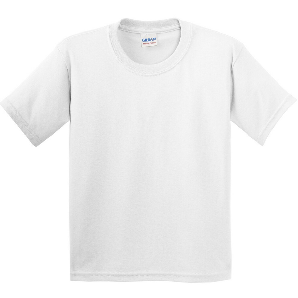 Gildan (L, ) Youth Unisex Heavy Cotton T-Shirt White