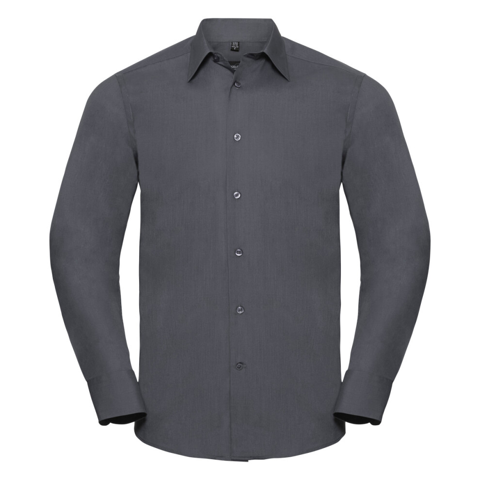 Russell (2Xl, Convoy ) Collection Mens Long Sleeve Poly-Cotton Easy Care Tailored Poplin Shirt Grey
