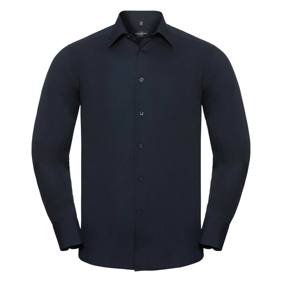 Russell (S, French Navy) Collection Mens Long Sleeve Poly-Cotton Easy Care Tailored Poplin Shirt Blue,Multicoloured