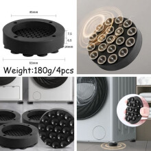 Vibration Dampers - Anti-Vibration - Pack of 4 - Rubber and Silicone - Black - 63x14mm