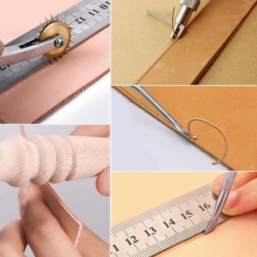 31-piece leather sewing tool set with awl and waxed thread, thimble set 2