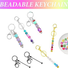 63 Pièces de Porte-Clés en Perles Refermables, Kit de Fabrication de Porte-Clés pour Pendentifs et Bijoux Artisanaux à Faire Soi-Même