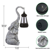 Garden elephant statue with LED solar light - Weatherproof grey decorative figurine