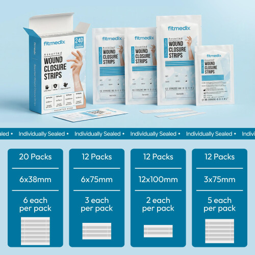 FitMedix Sterile Wound Closure Suture Strips Assorted - 4 Sizes (240 2