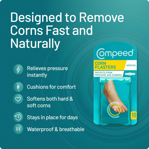 Compeed Compeed Corn Medium Size Plasters, 10 Hydrocolloid Plasters, Foot Care, Fast Natural Corn Removal, Dimensions: 1.7 cm x 6.0 cm 2