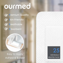 Ourmed Sterile Wound Plasters 15x15 cm, Self-Adhesive, Strong Adhesion, Protects Cuts and Scratches, Painless Removal, Individually Wrapped, Pack of