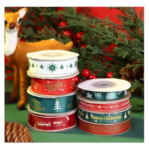 Kerstlint - Pak van 8 - Satijn - 1 cm en 2 cm - Polyester - Kerstversiering 2
