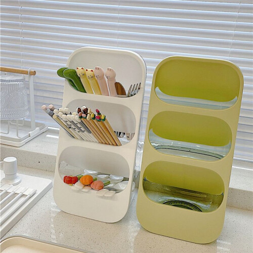 Multi-Functional Three-Layer Draining Storage Box for Kitchen Utensils - Plastic Organizer,Green & Gray