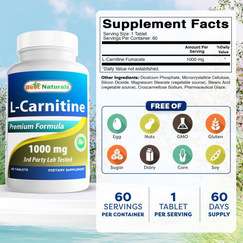 Best Naturals L-Carnitine 1000mg 60 Tablets 1
