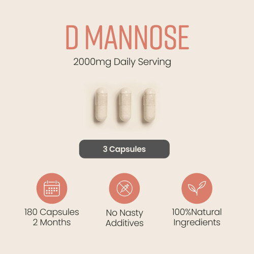 VitaBright D-Mannose Capsules | 2000mg Per Day | 180 Capsules | 2 1