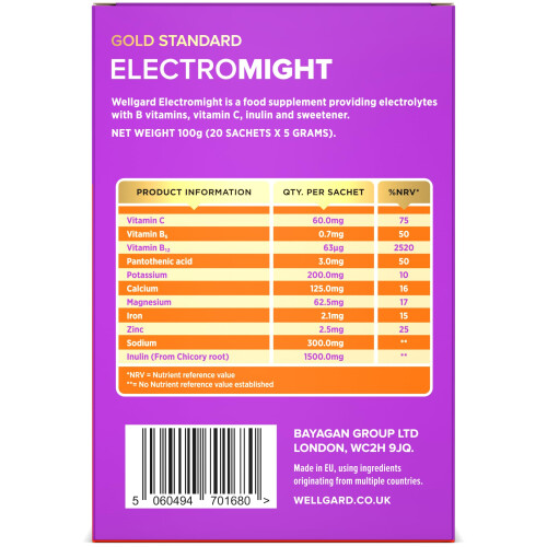 Wellgard Electromight - Electrolytes Sachets, Zero Sugar Rehydration Sachets wit 1