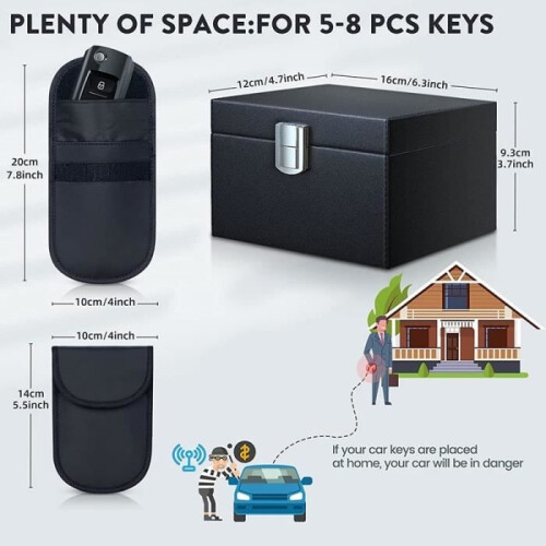 RFID Blocking Box & 2-Pack Faraday Signal Blocking Pouch Bag, Keyless Car Storage Box, Anti-theft Security 2