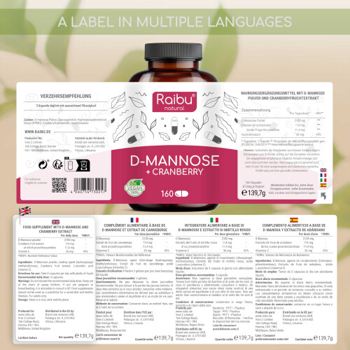 D Mannose 2100 mg Complex - High Strength D- Mannose with Cranberry & 2