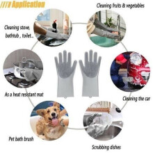 pair of Magic Scrubber silicone dishwashing gloves for home cleaning, orange