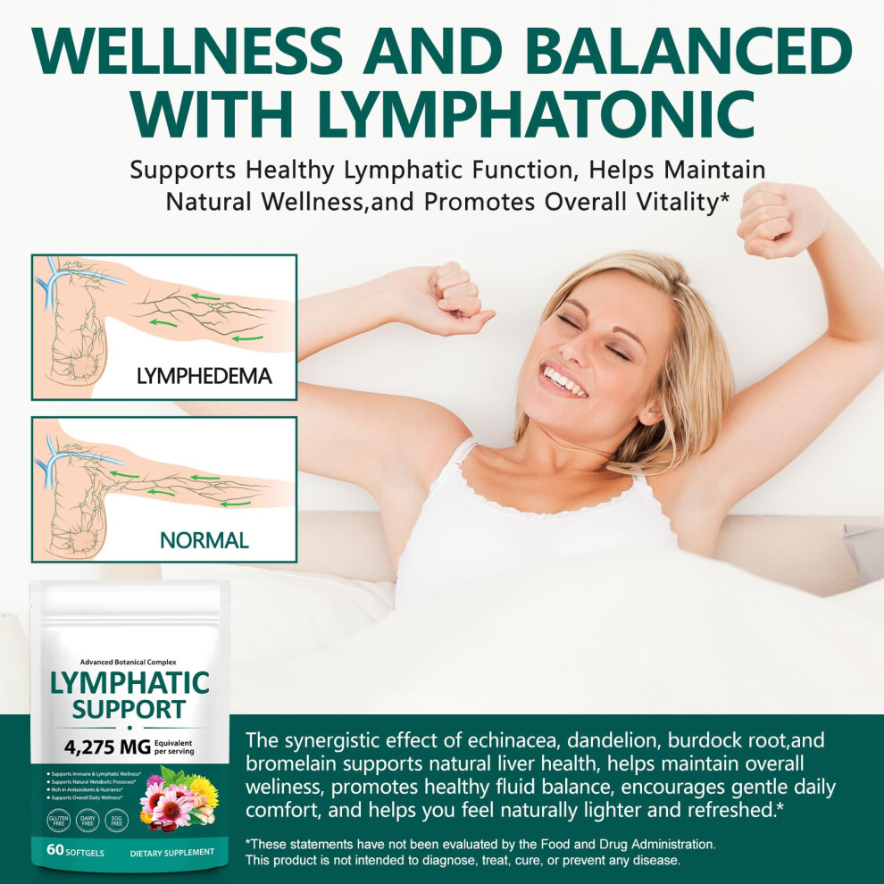 Photos - Vitamins & Minerals Lymphatic Support Supplement, 60 Softgels Botanical Complex with Dandelion, Burdock Root, 21 Herbs for Immune Health and Ove