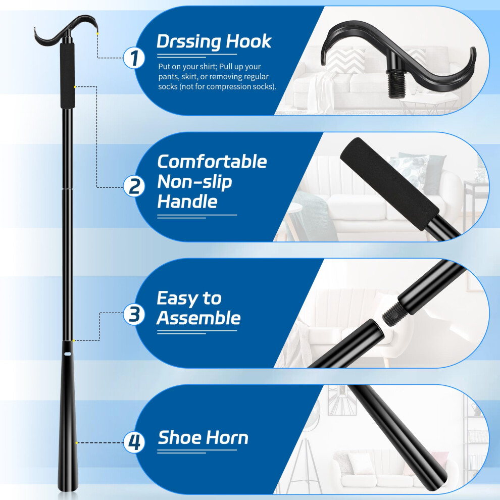 Kekoy 35.5 Inch Dressing Stick With Shoe Horn, Extra Long Dressing Aids For The Elderly To Put On And Take Off Shoes And Clothes While Sitting Or Sta