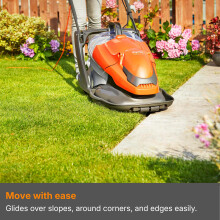 Flymo EasiGlide Plus 360V Hover Collect Lawn Mower - 1800W Motor, 36cm Cutting Width, 26 Litre Grass Box, Folds Flat, 10m Cable Length, Orange and Gr