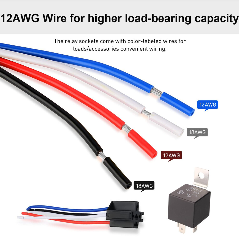Gebildet 2Pcs Jd1912 Car Relay Harness 12V 40A 4 Pin Spst 12Awg Harness Sockets With Built-In Diode For Automotive Truck Van Motorcycle Boat 7308946869938