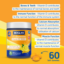 Bioglan Vitagummies | High Strength Vitamin D3 | Vegetarian Friendly | Delicious lemon flavour | 60 Chewy Gummies