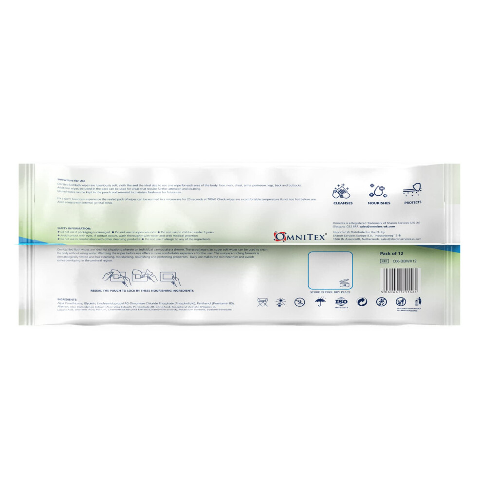 Omnitex 60X Extra Thick Premium Bed Bath Wipes - Microwaveable | Extra Large, Rinse Free Body Cleansing For Elderly | With Aloe Vera & Vitamins | Cle