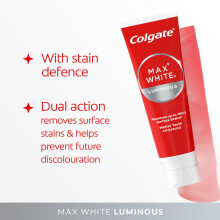 Colgate Max White Luminous Teeth Whitening Toothpaste 125ml, Removes Up to 100% of Surface Stains, Thoroughly Cleans All Around, Helps Prevent Future