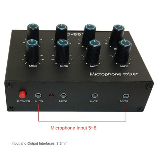 MC-801 Condenser Microphone Expander 8 Channel 3.5mm Microphone Mixer Multi-Channel Input Expander Hub 2