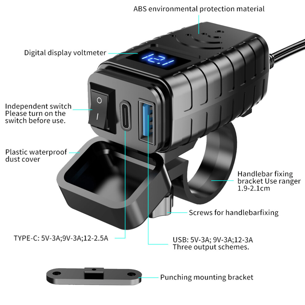 Motorcycle Phone Charger 12V 24V Dual Port 7293282677432