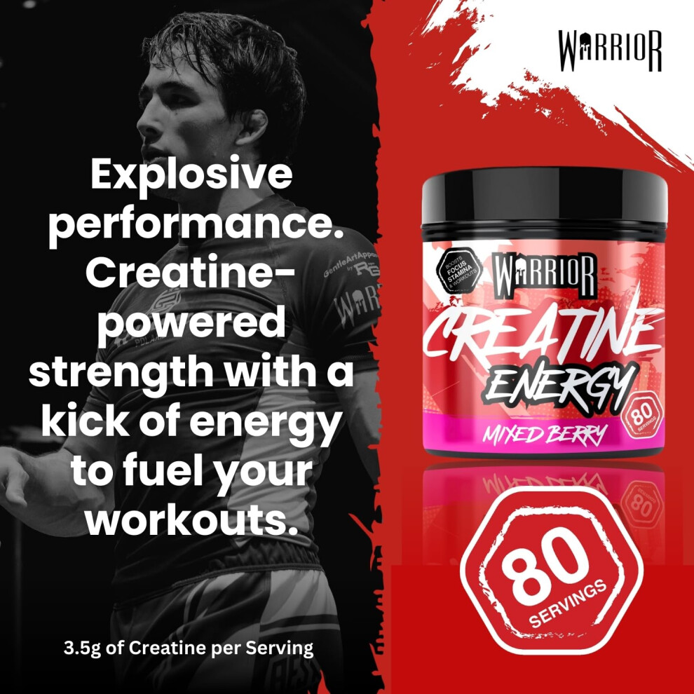 Warrior Creatine Monohydrate Powder + Energy 360G (80 Servings) – Micronised Creatine Powder Supplement + Vitamin B & Caffeine For Energy & Focus, P