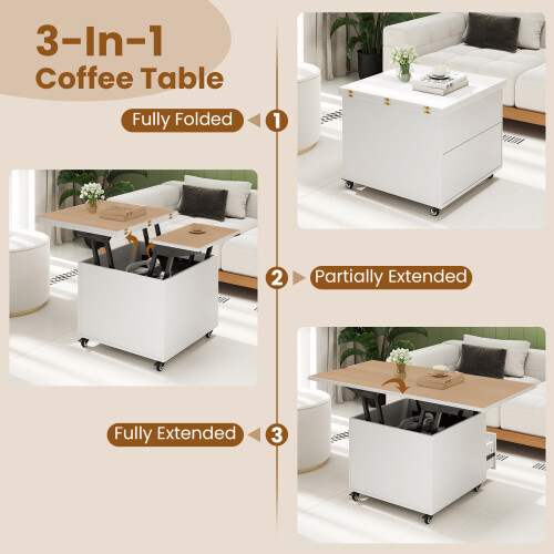 Costway Mobile Lift Top Coffee Table Folding Center Table Extendable Dining Table 1
