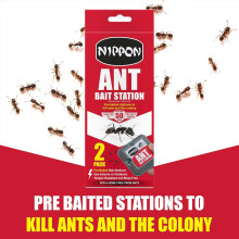 Nippon Ant Bait Station Twin Pack x 2, Comes as 4 Pre-Baited Stations, Indoor and Outdoor Ant Killer, Tamper Resistant & Mess Free, Destroys Colony