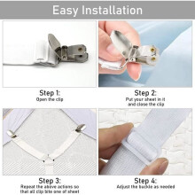 Bed Sheet Fasteners, Adjustable Elastic Bed Sheet Straps with 12 Metal Clips for Mattresses and Ironing Boards