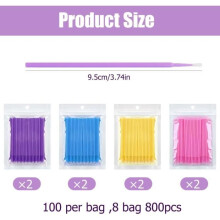 800 Pieces Micro Applicators Flocked Brushes for Fine Hair, Micro Brushes for Eyelashes, Foldable Cotton Swabs for Makeup (Random