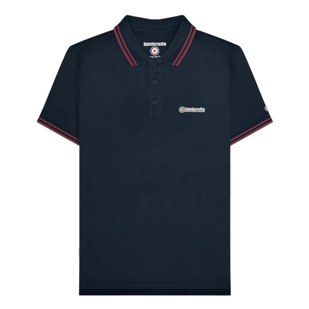 Lambretta (3Xl, Dark Navy/Burgundy) Mens Twin Tip Big & Tall Polo Shirt Multicoloured